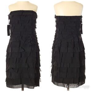 Ann Taylor Tiered Ruffle Sheath Strapless Cocktail Dress - size 0 in Black